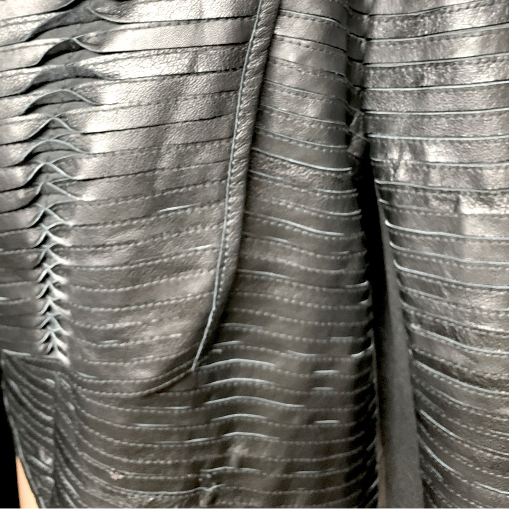 Black Leather Ribbed Draped Jacket - Womens - Picture 6 of 11